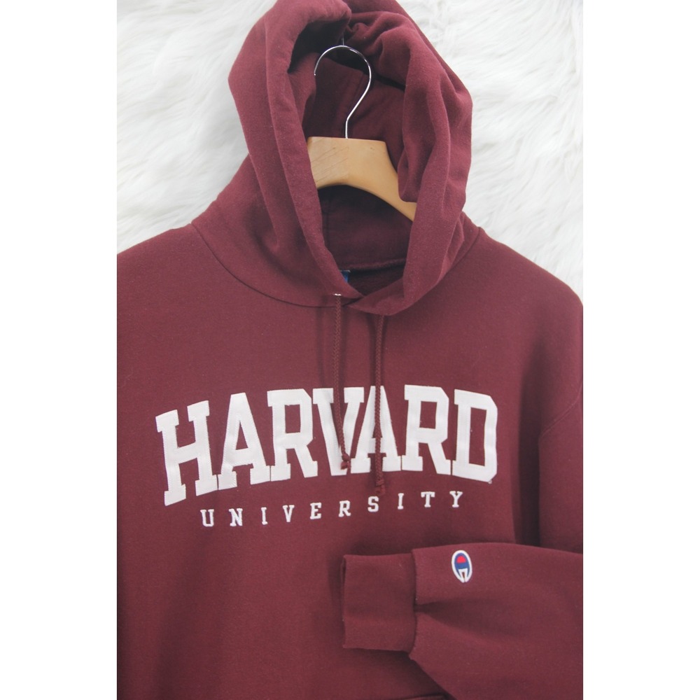 Champion Eco Fleece Harvard University Maroon Stitch Letter Hoodie Sweatshirt L